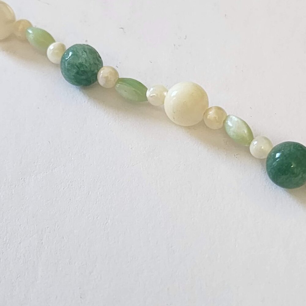 Nacre Mother of Pearl & Jade Beaded Set of Necklace 15" doubled long & Earrings